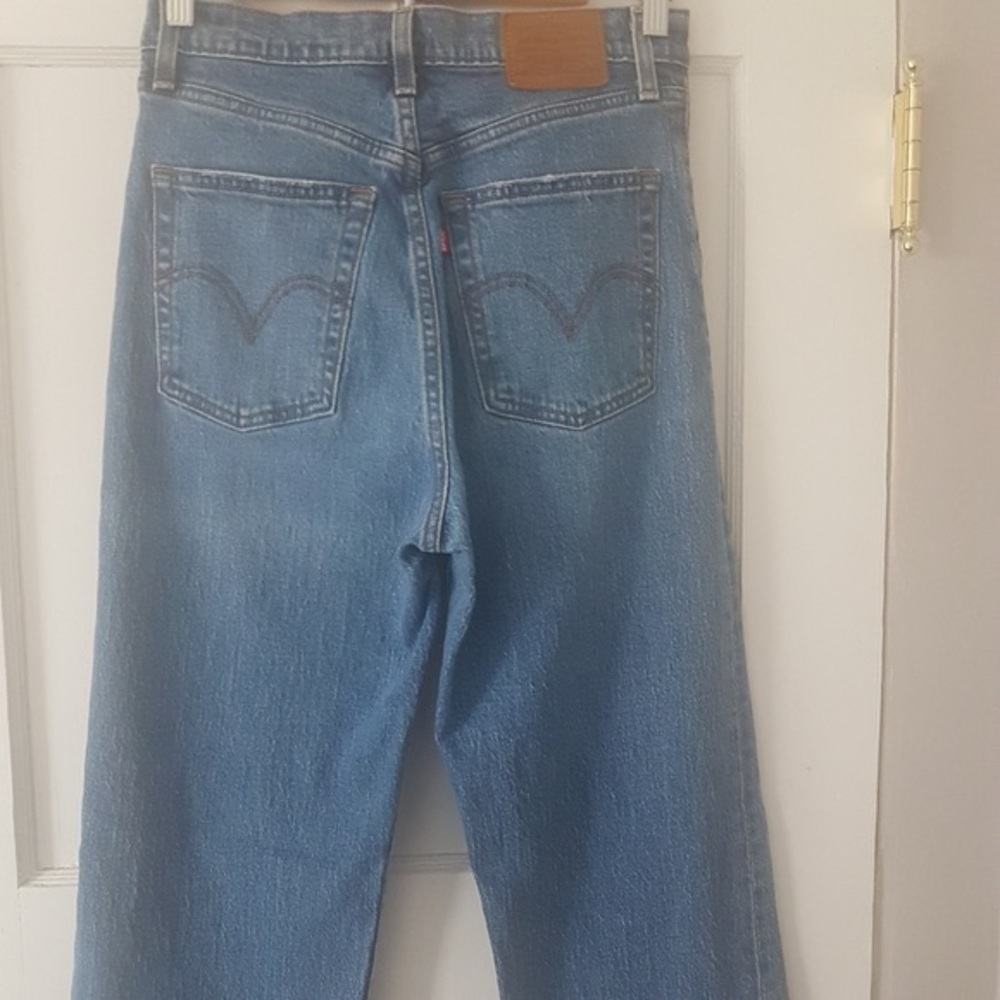Levis Ribcage Highwaist Straight Distress Button Fly Denim Light Wash Sz 27 - Picture 4 of 12